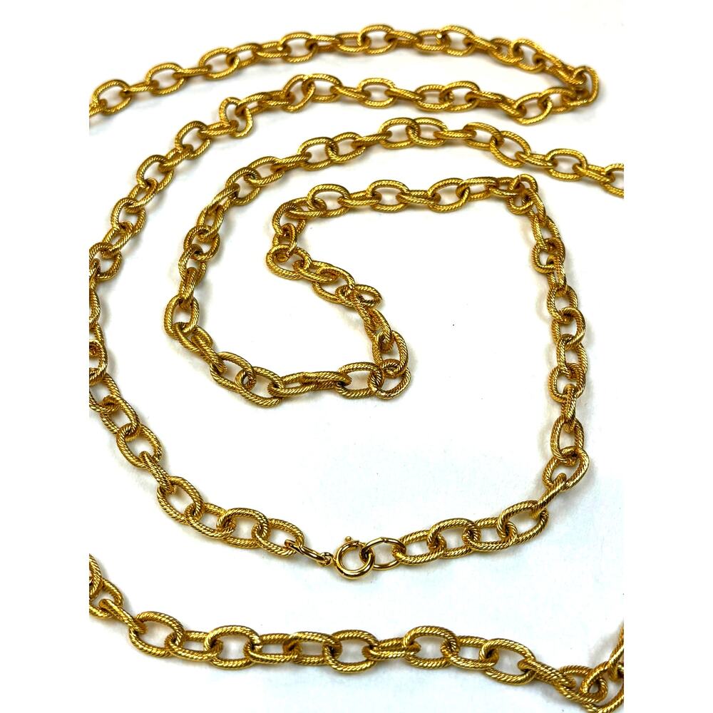 Gold Tone Necklace 54" Long Textured Rope Link Chain Spring Ring Clasp Layering